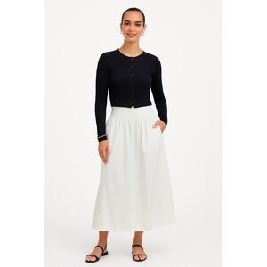 Madewell Skirt Womens M Smocked Waist Poplin White Midi Pockets Cotton NU637